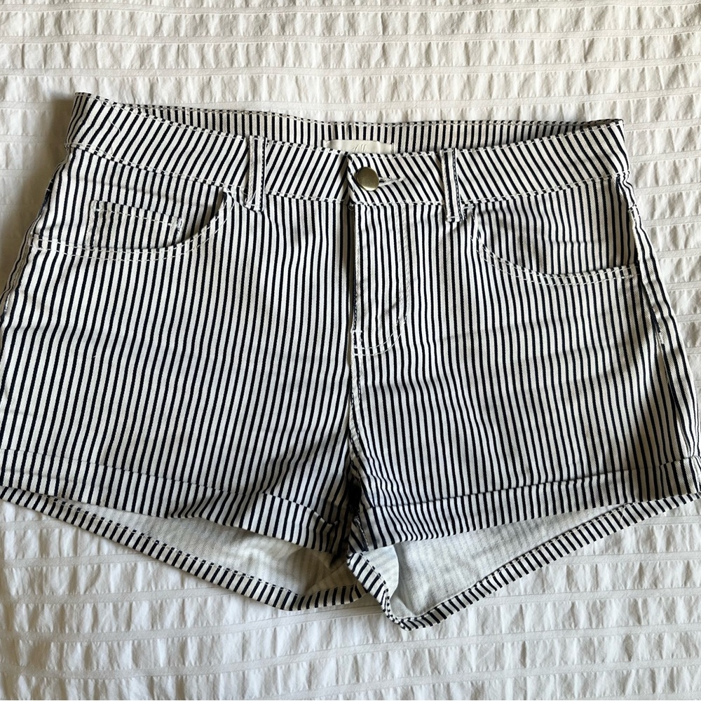 H&M Navy and White High Waist Shorts